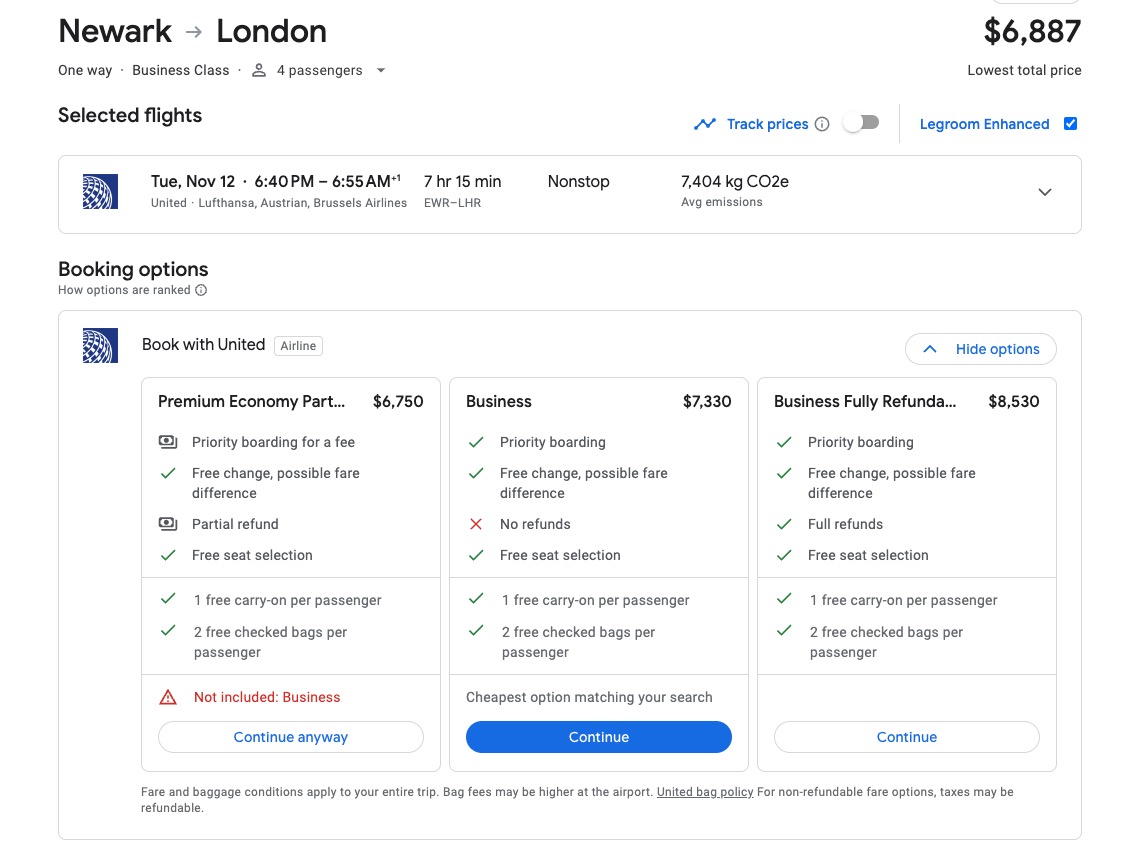 EWR-LHR business class